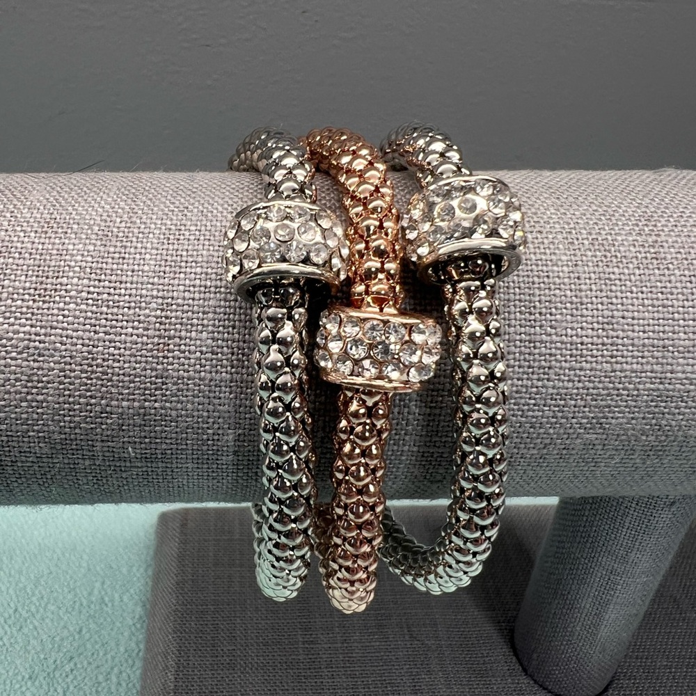 Sparkling Silver, Rose Gold and Gold Bracelet Trio
